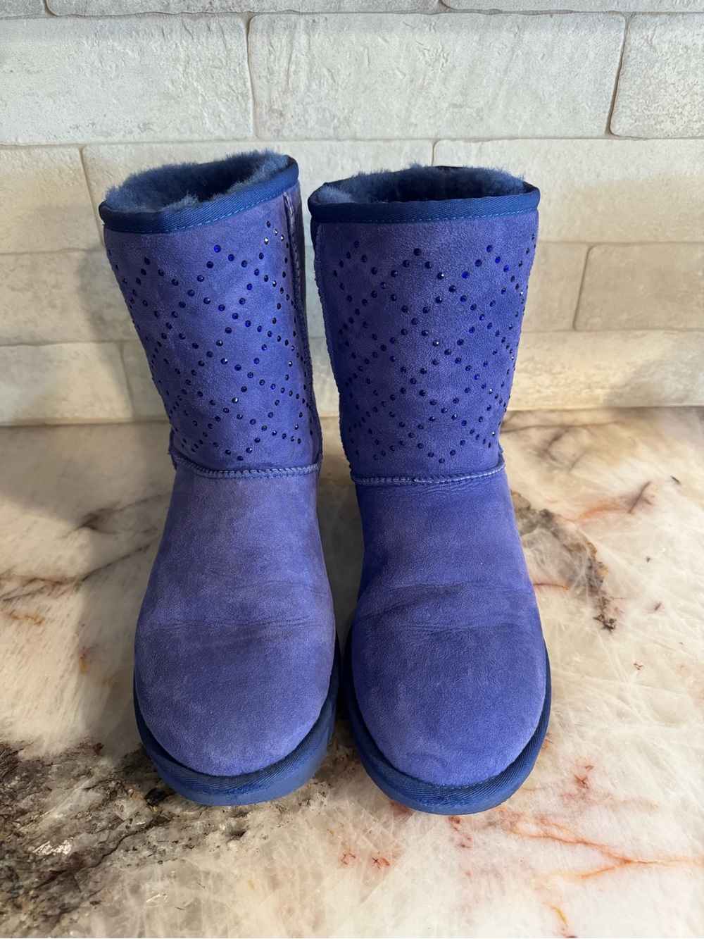 Ugg Authentic Mid-Calf Winter Boots in Deep Blue with Rhinestone accents